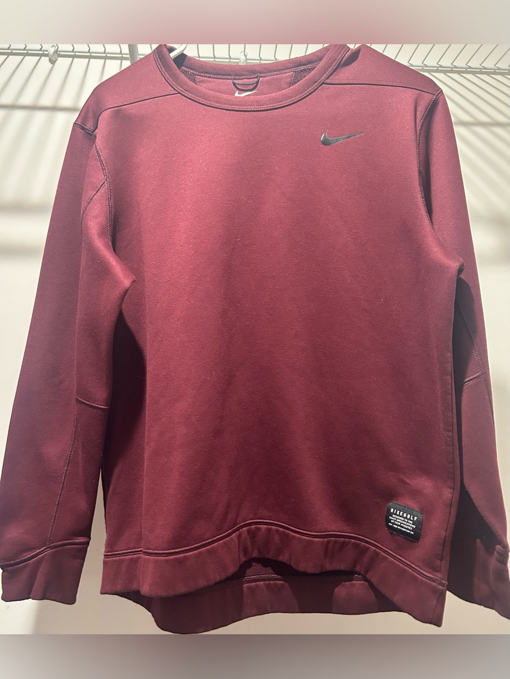 Nike Men's Dry Fit Burgundy/Maroon Crewneck Sweatshirt with Golf Patch NWOT M